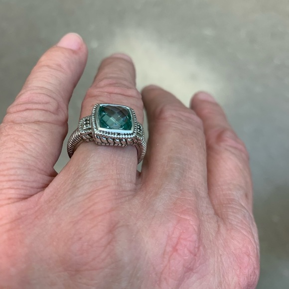 Judith Ripka SS, green amethyst and CZ -size 6.75 ring - Picture 7 of 14